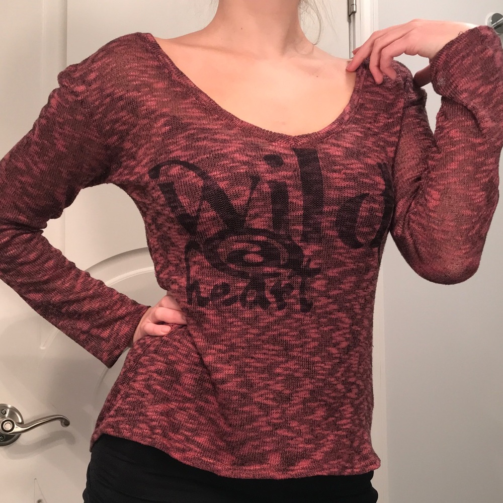 HANG TEN Dark Pink “Wild @ Heart” Long Sleeve Top, Sz. S